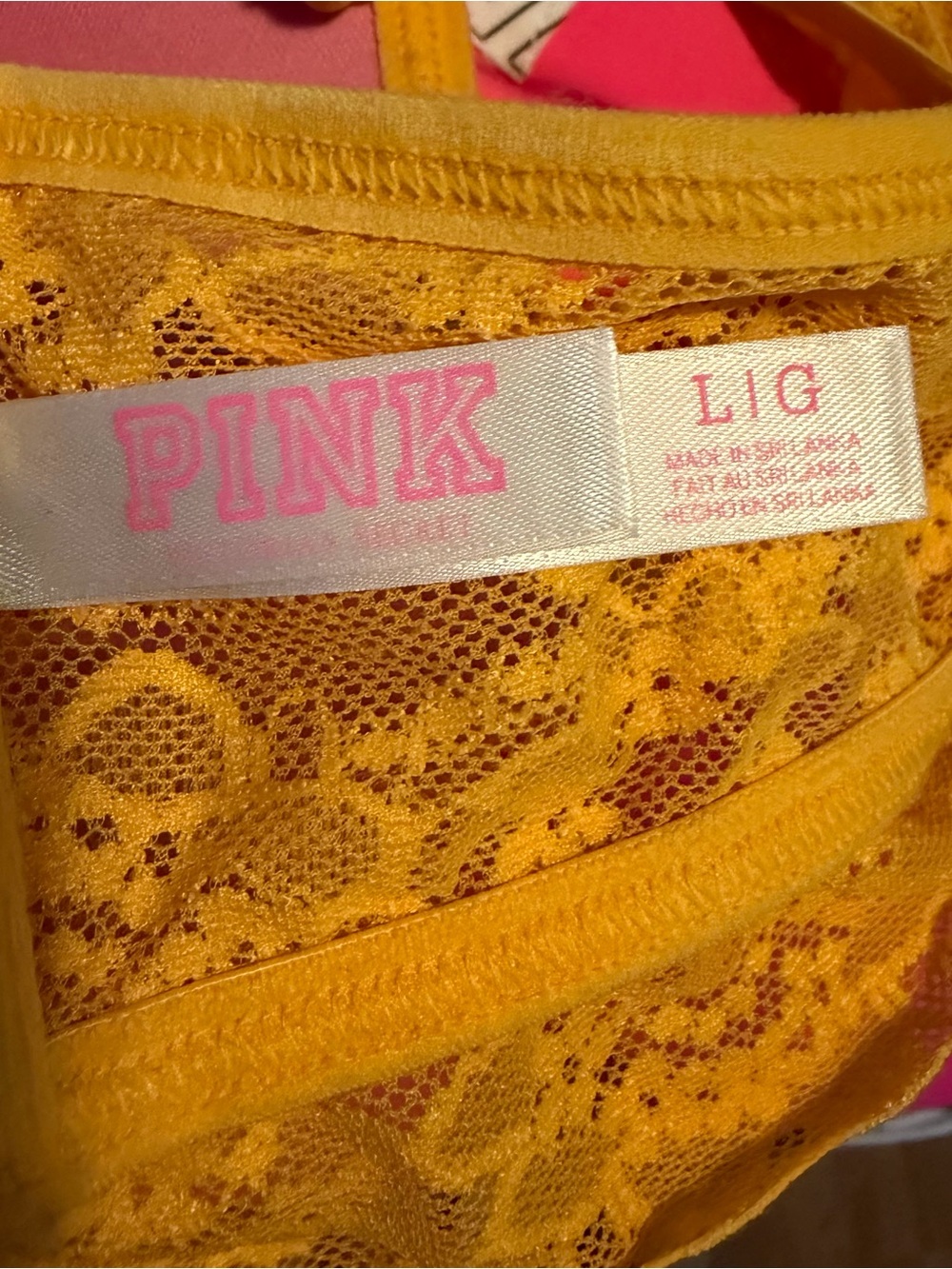 Victorias Secret Pink Bralette Bright Orange Lacy Strappy Lightly Lined large - Picture 5 of 7